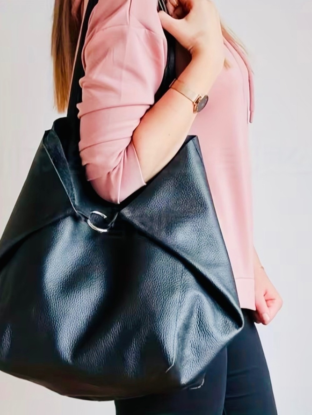 New -XL -Oversized Faux Leather Bag Set -Black
